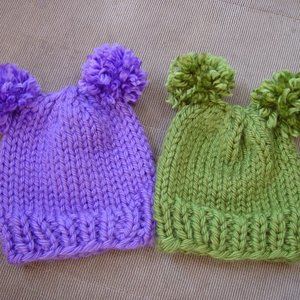 New Hand knit Baby Double Pom Pom Hats